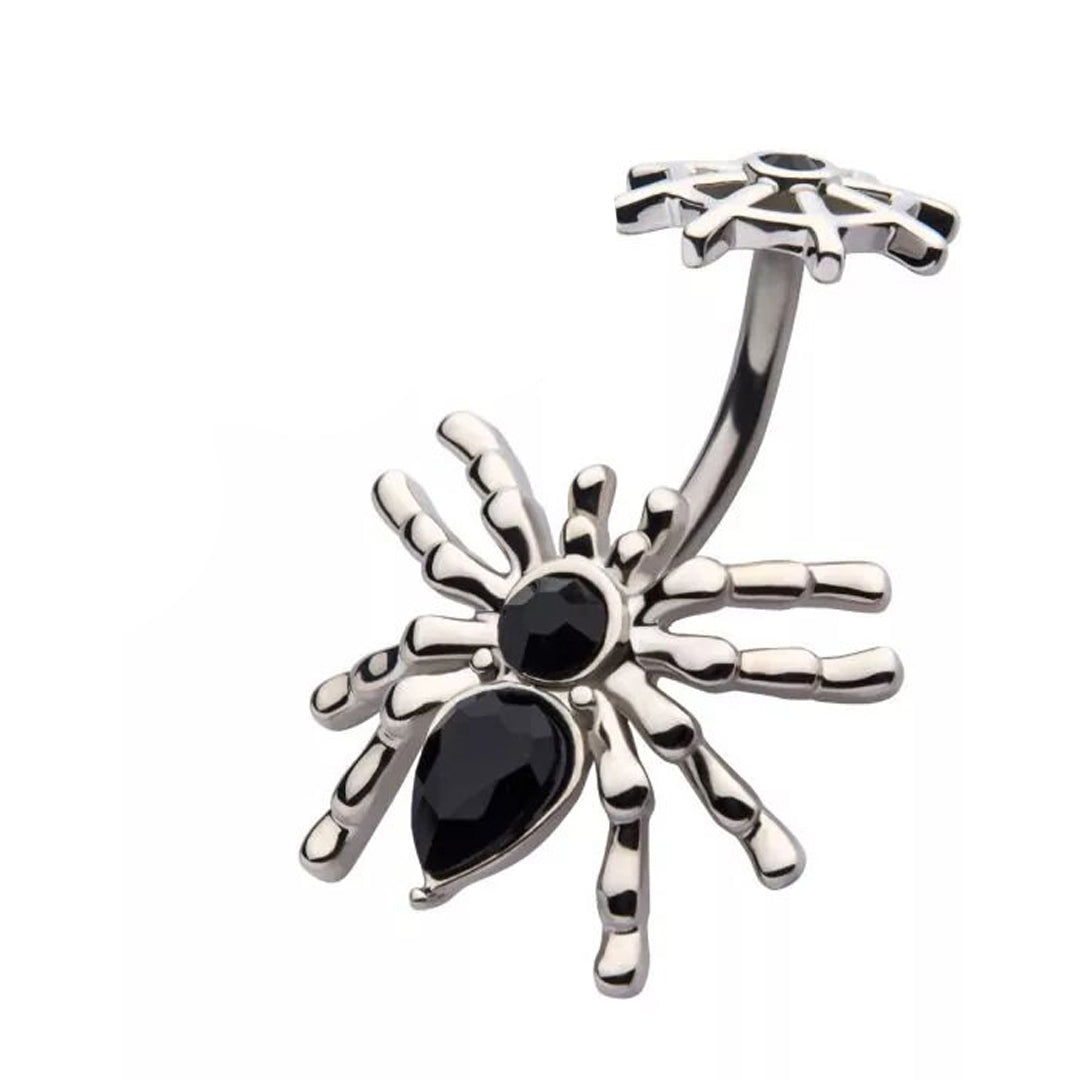 14g Black Crystal Spider & Web Navel Ring - Steel