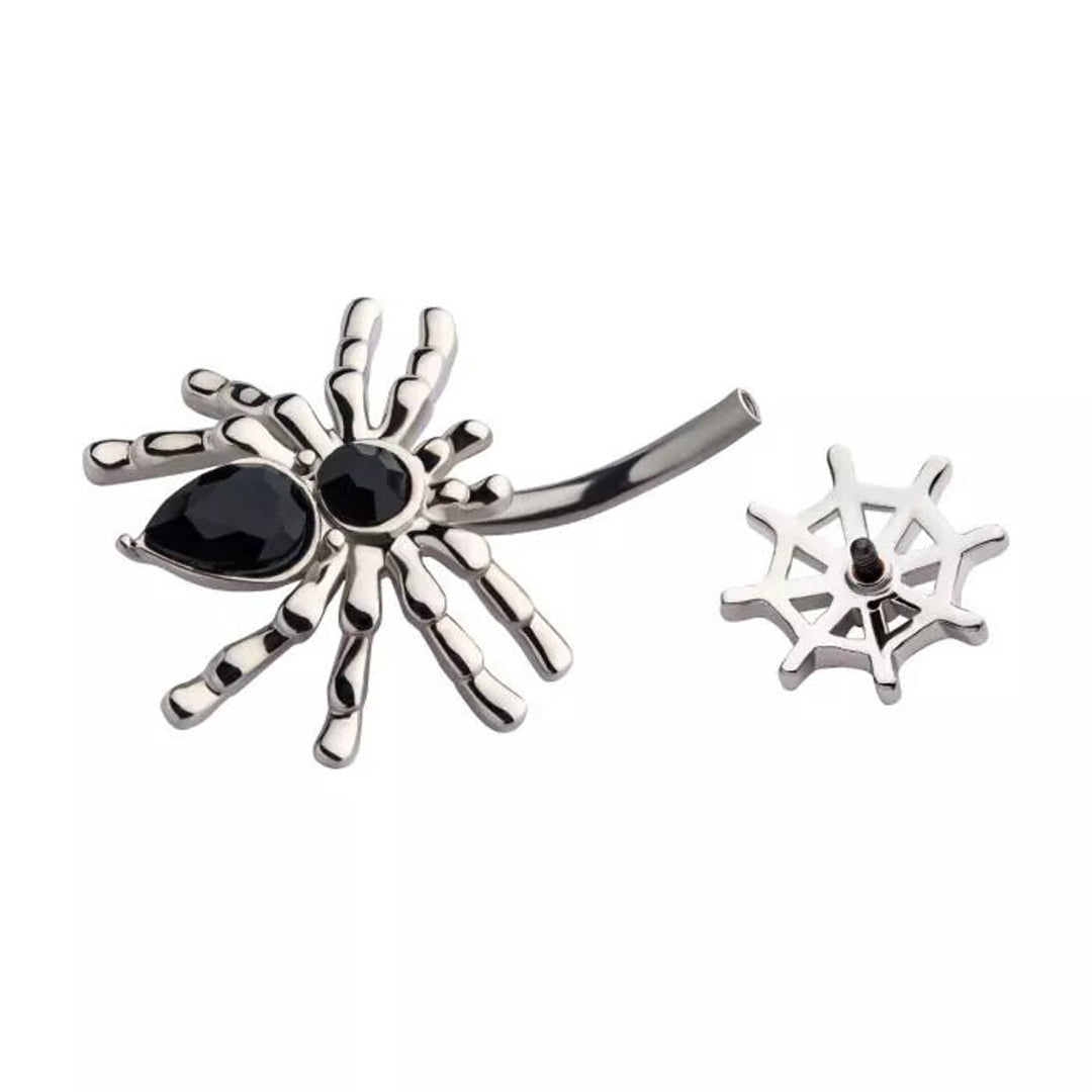 14g Black Crystal Spider & Web Navel Ring - Steel