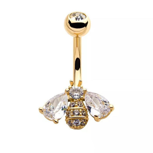 14g Cluster Bee Navel Ring - Gold