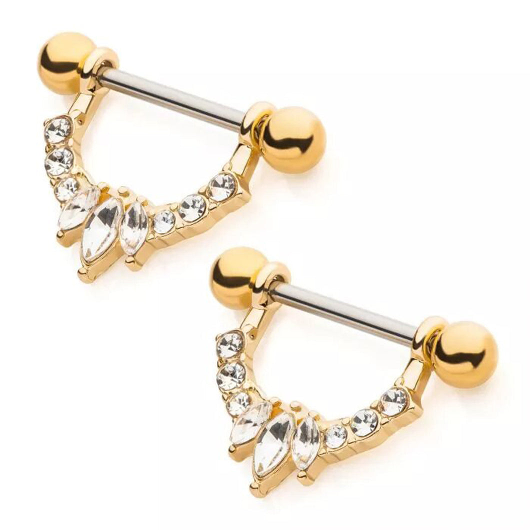 14g Clustered Marquise Nipple Stirrup - Pair - Gold