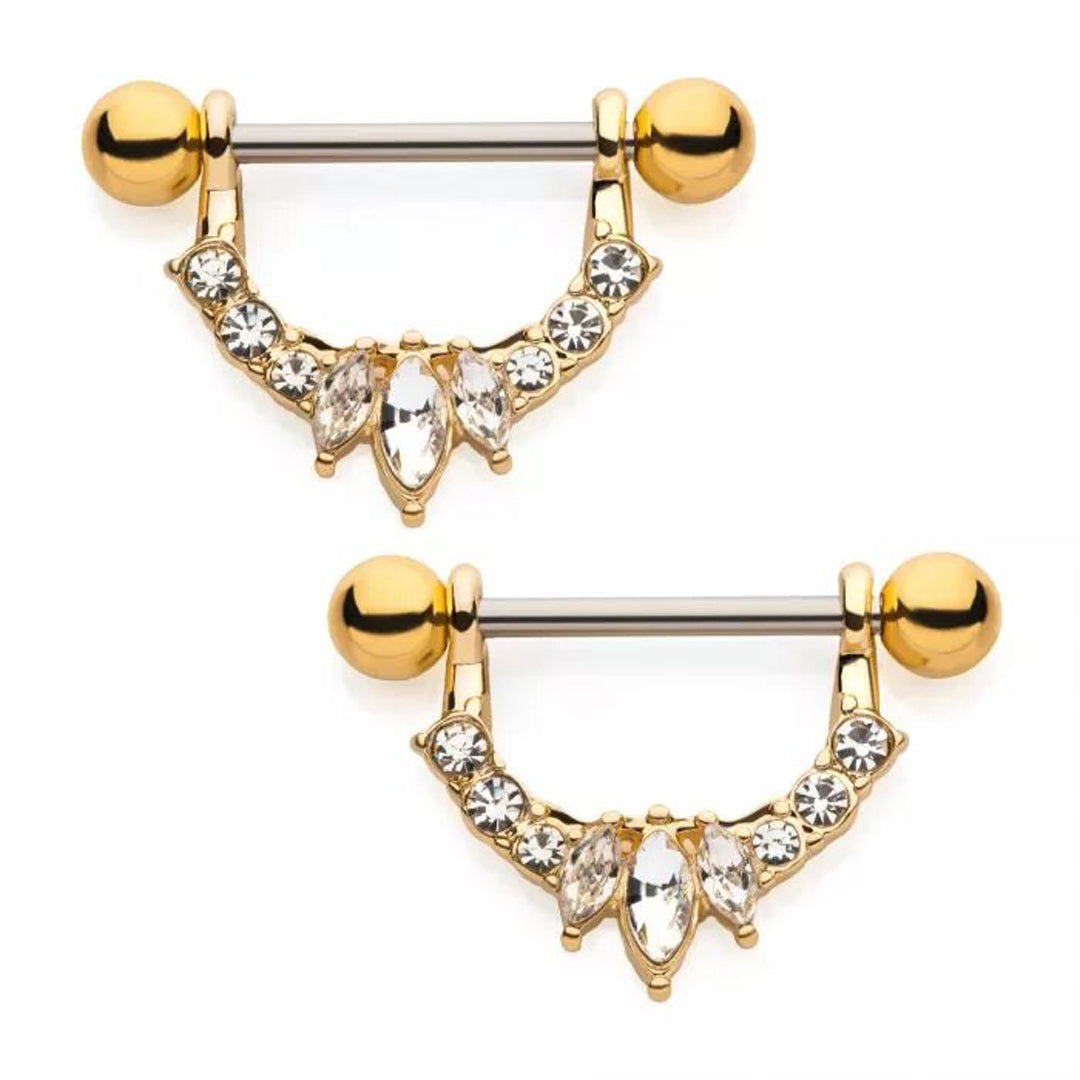 14g Clustered Marquise Nipple Stirrup - Pair - Gold