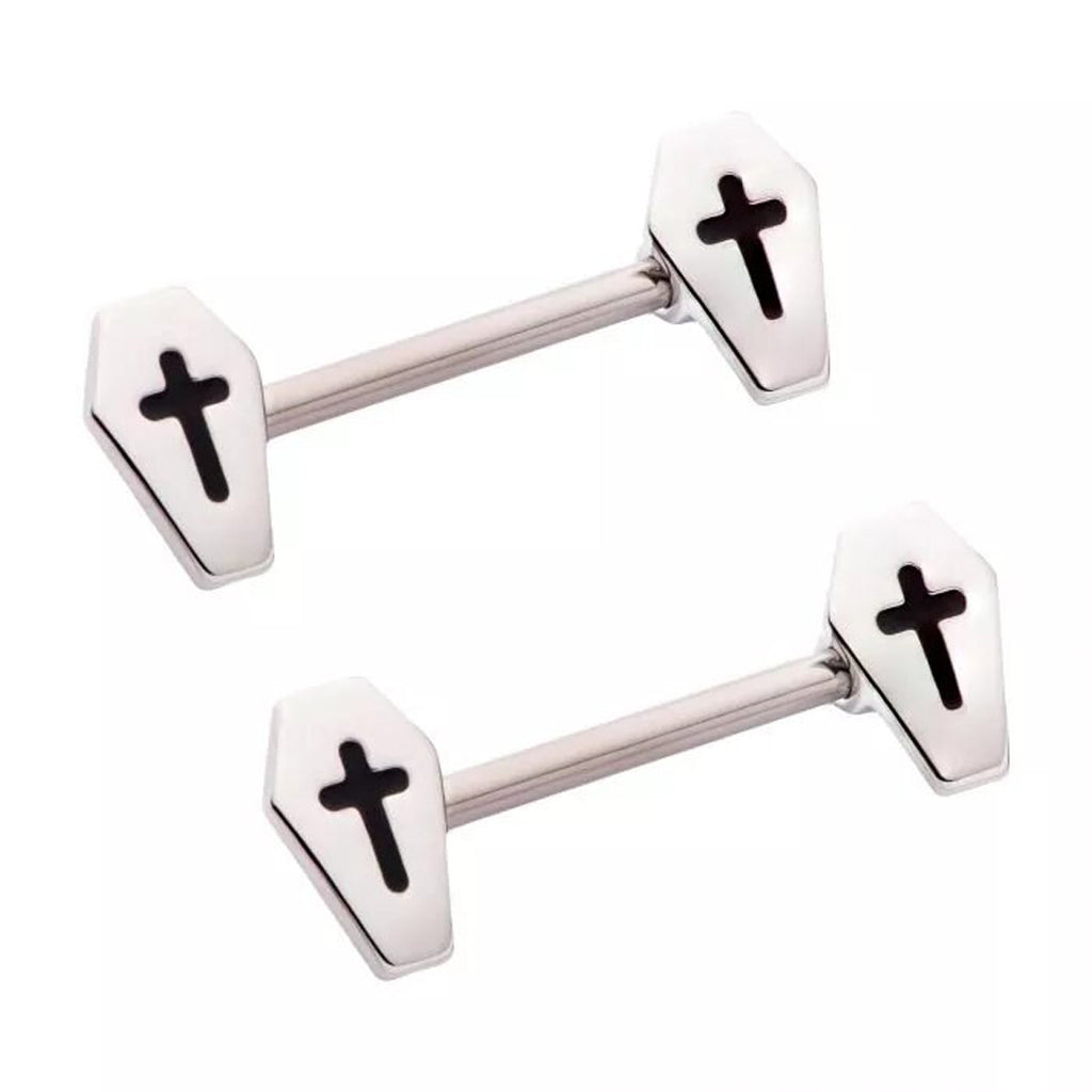 14g Coffin Nipple Barbell - Pair - Steel