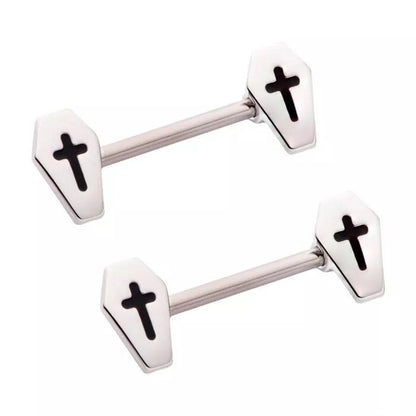 14g Coffin Nipple Barbell - Pair - Steel