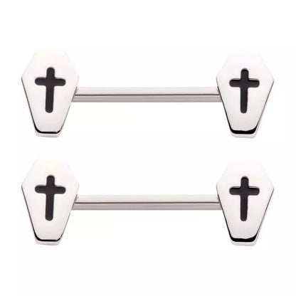 14g Coffin Nipple Barbell - Pair - Steel