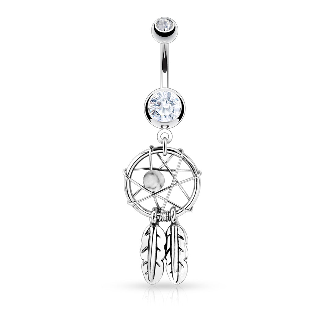 14g Dreamcatcher Woven Star & Feathers Navel Ring - Clear