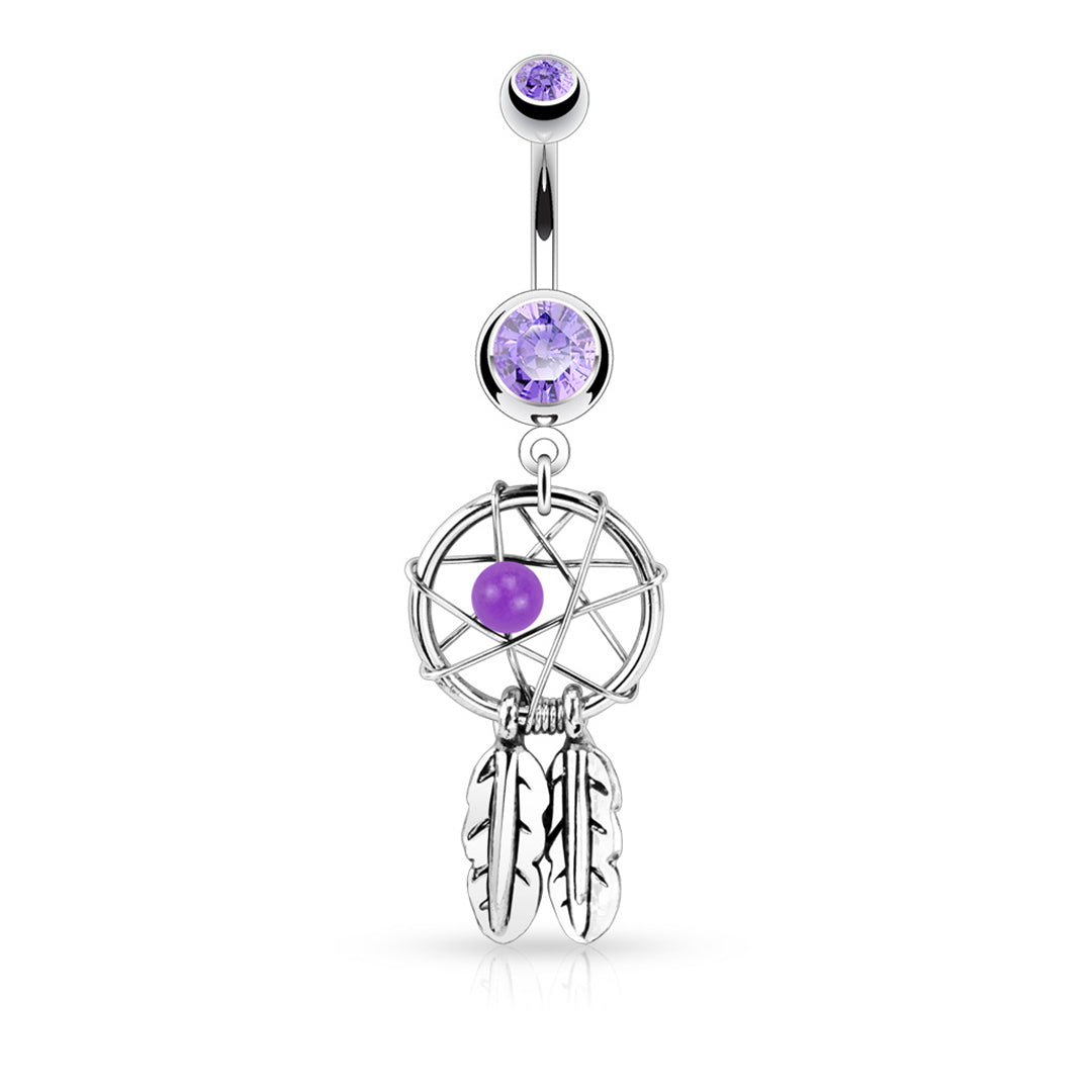 14g Dreamcatcher Woven Star & Feathers Navel Ring - Purple