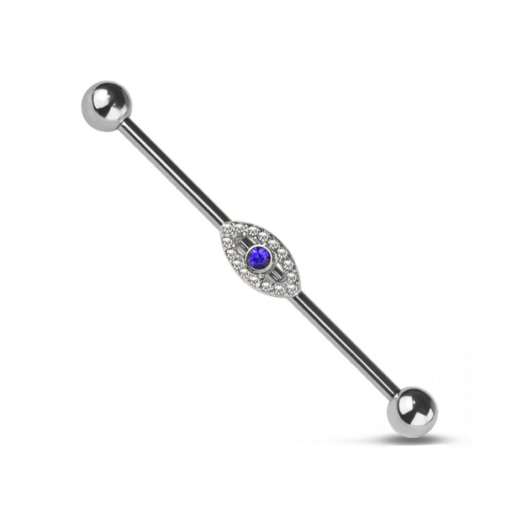 14g Gem Paved Evil Eye Industrial - Steel