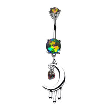 Load image into Gallery viewer, 14g Moon &amp; Heart Dangle Navel Ring
