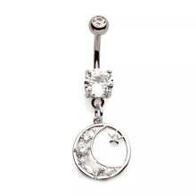 Load image into Gallery viewer, 14g Moon &amp; Star Dangle Navel Ring - Steel
