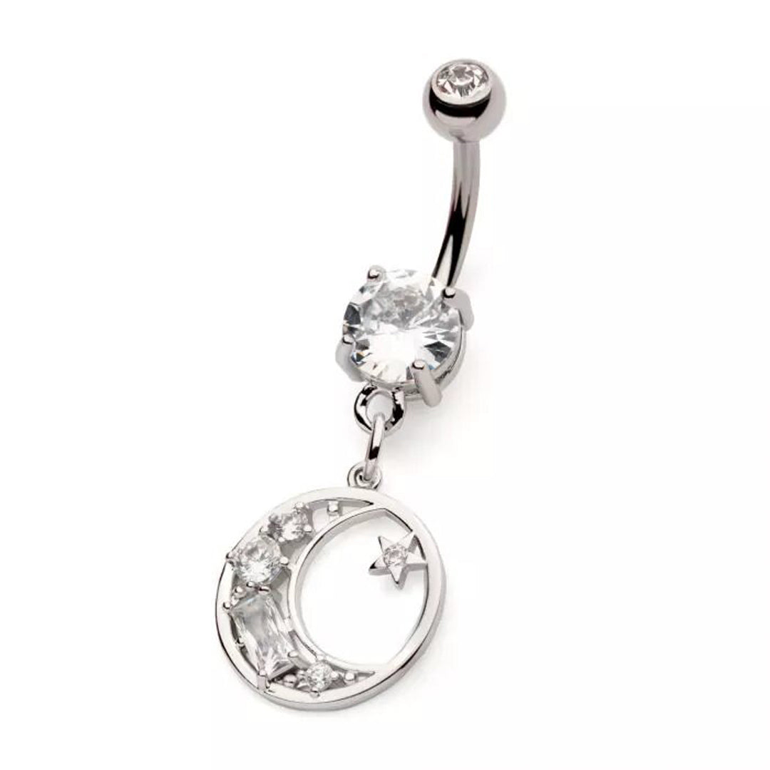 14g Moon & Star Dangle Navel Ring - Steel