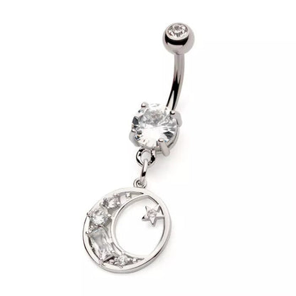 14g Moon & Star Dangle Navel Ring - Steel