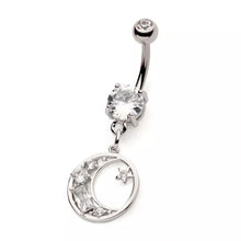 Load image into Gallery viewer, 14g Moon &amp; Star Dangle Navel Ring - Steel
