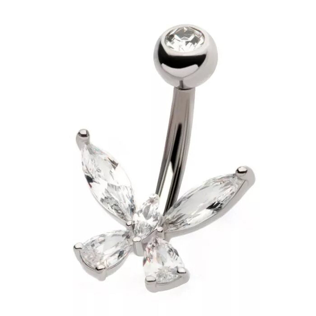 14g Prong Set Simple Butterfly Navel Ring - Steel