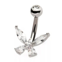 Load image into Gallery viewer, 14g Prong Set Simple Butterfly Navel Ring - Steel
