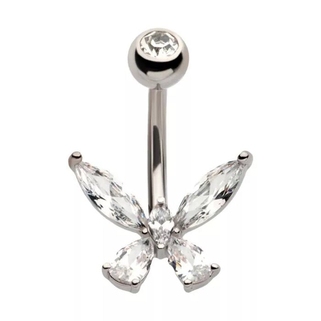 14g Prong Set Simple Butterfly Navel Ring - Steel