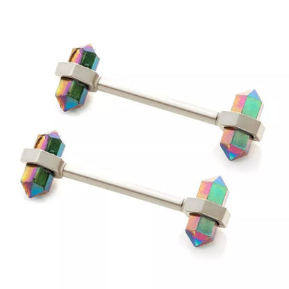 14g Resin Crystal Nipple Barbell - Pair - Steel