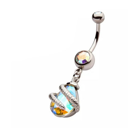 14g Snake Wrapped Teardrop Dangle Navel Ring - Steel