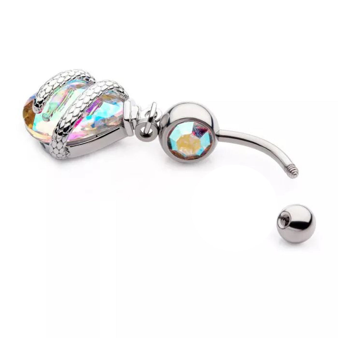 14g Snake Wrapped Teardrop Dangle Navel Ring - Steel