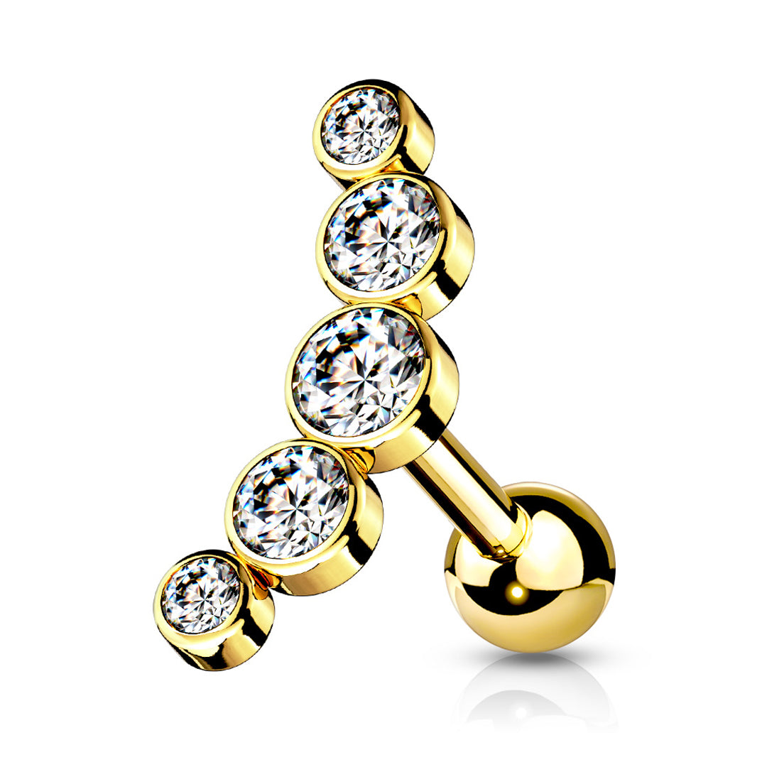 16g 5 Gem Set Cartilage Stud - Gold