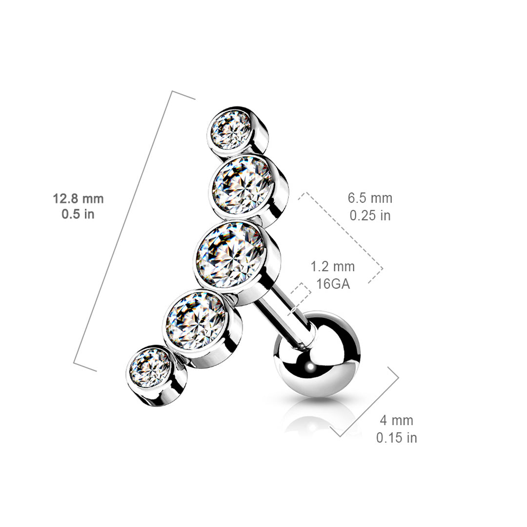 16g 5 Gem Set Cartilage Stud - Steel