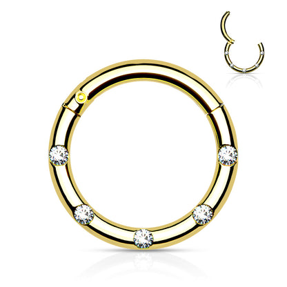 16g Crystal Set Hinged Hoop - Gold