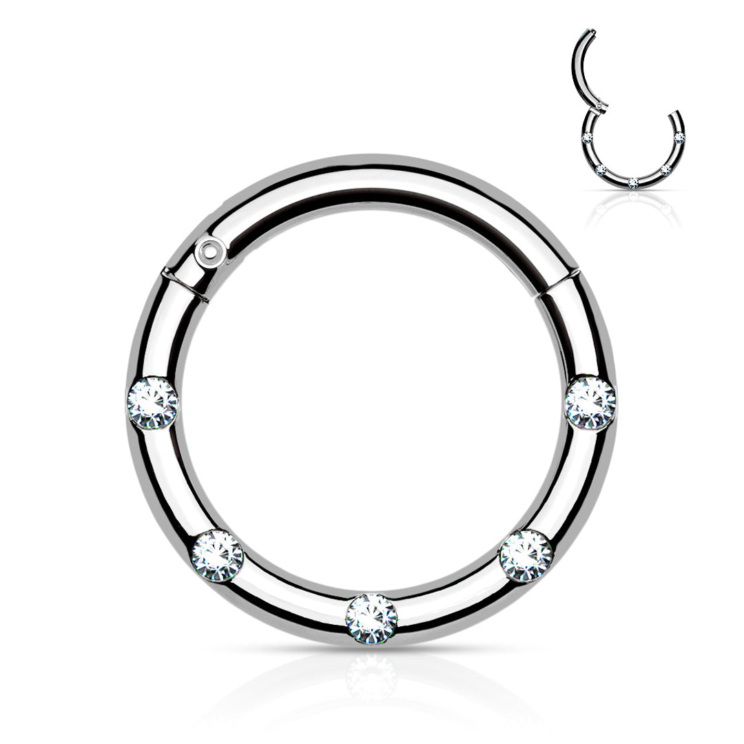 16g Crystal Set Hinged Hoop - Steel