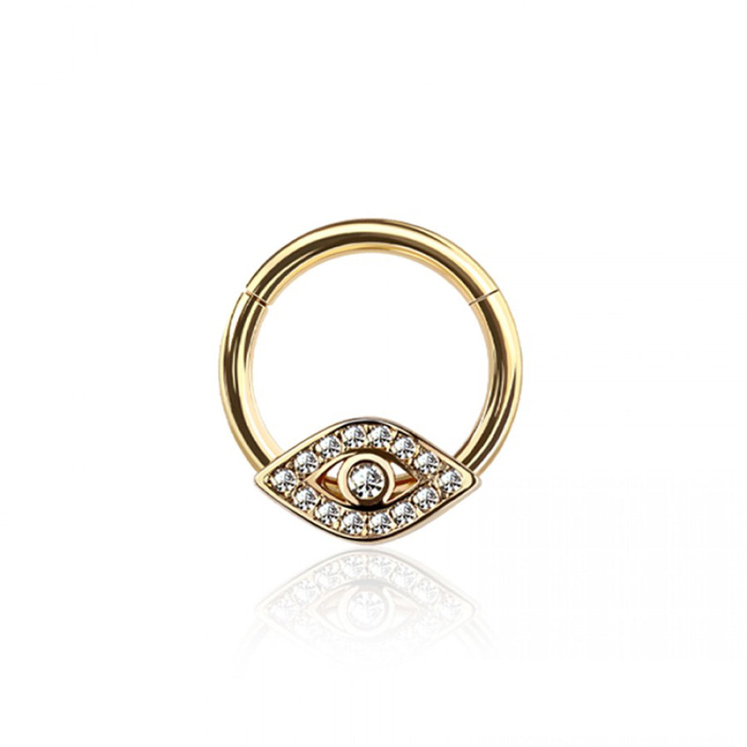 16g Hinged Clicker Evil Eye Nose Ring - Gold