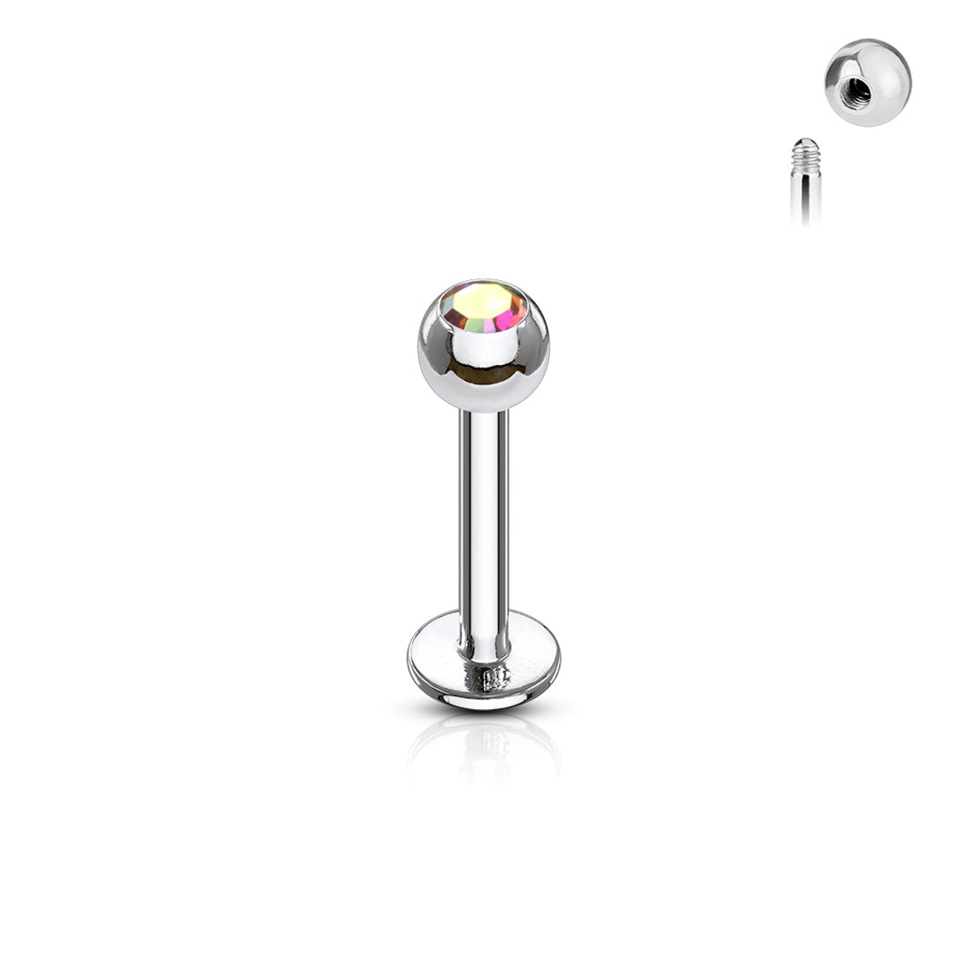 16g Steel Labret Gem Ball 3/8" - Aurora