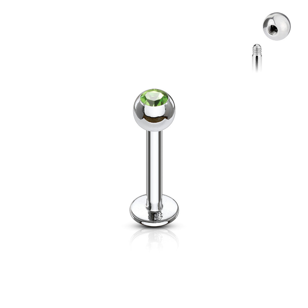 16g Steel Labret Gem Ball 3/8" - Green