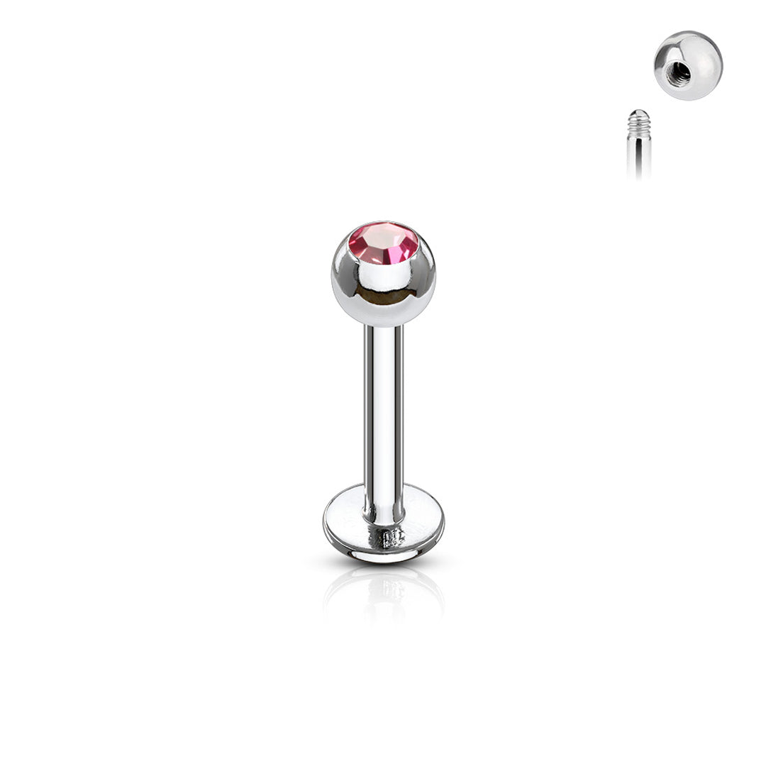 16g Steel Labret Gem Ball 3/8" - Pink