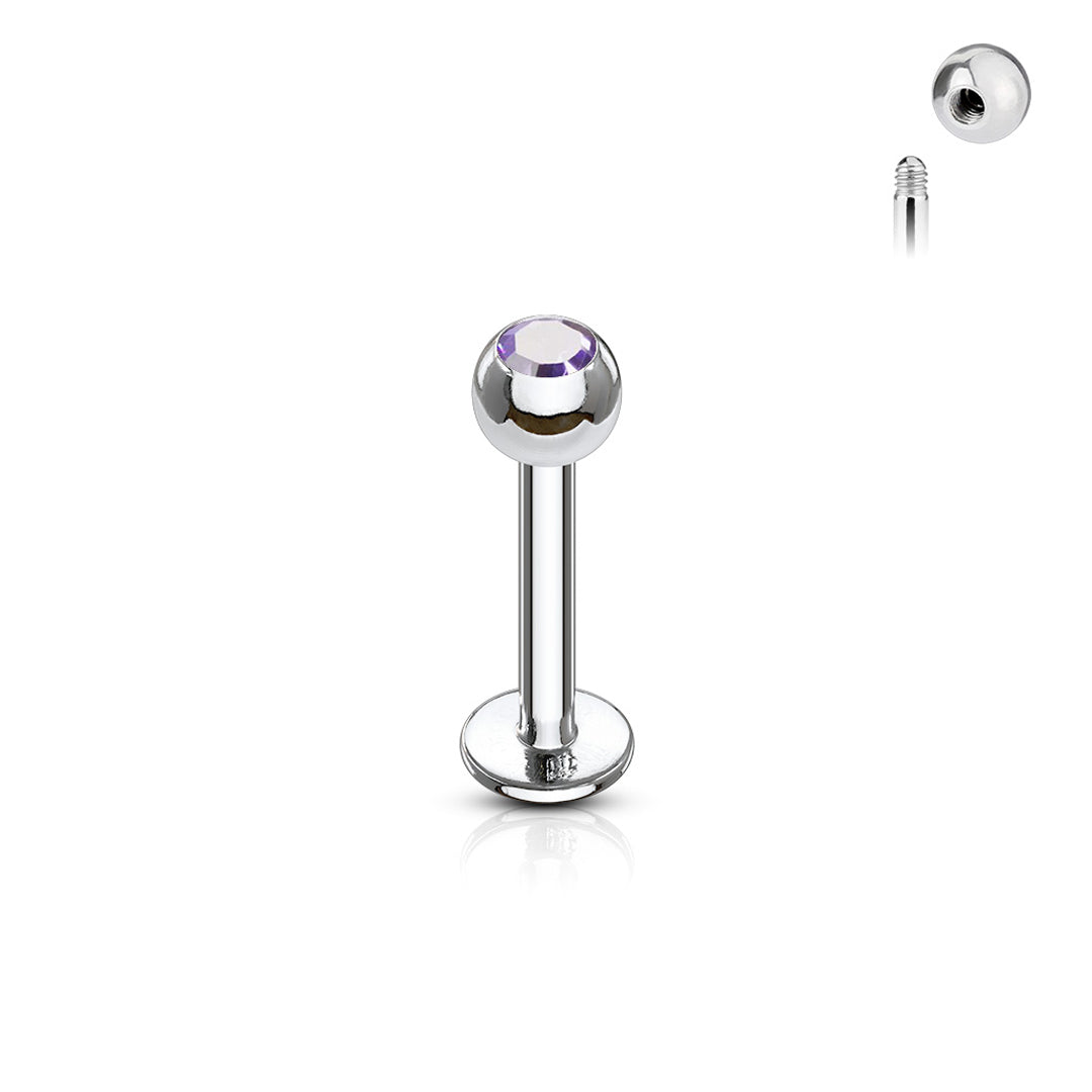 16g Steel Labret Gem Ball 3/8" - Purple