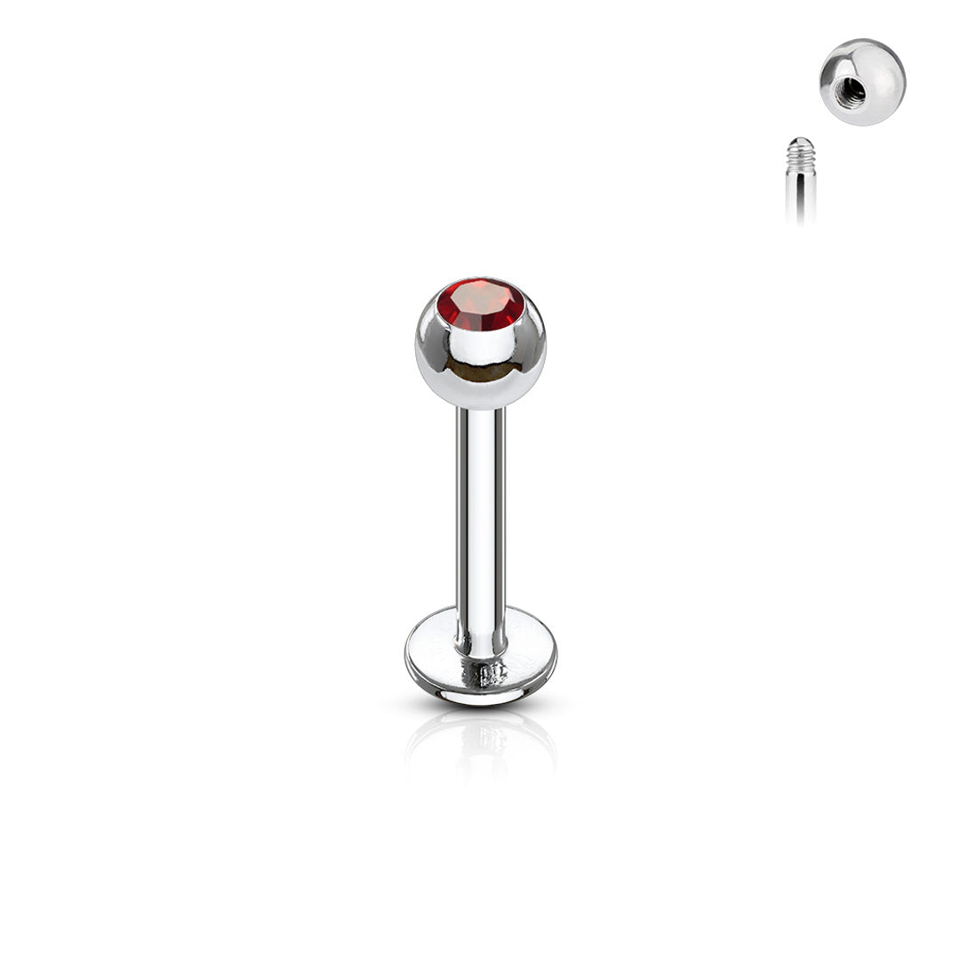 16g Steel Labret Gem Ball 3/8" - Red