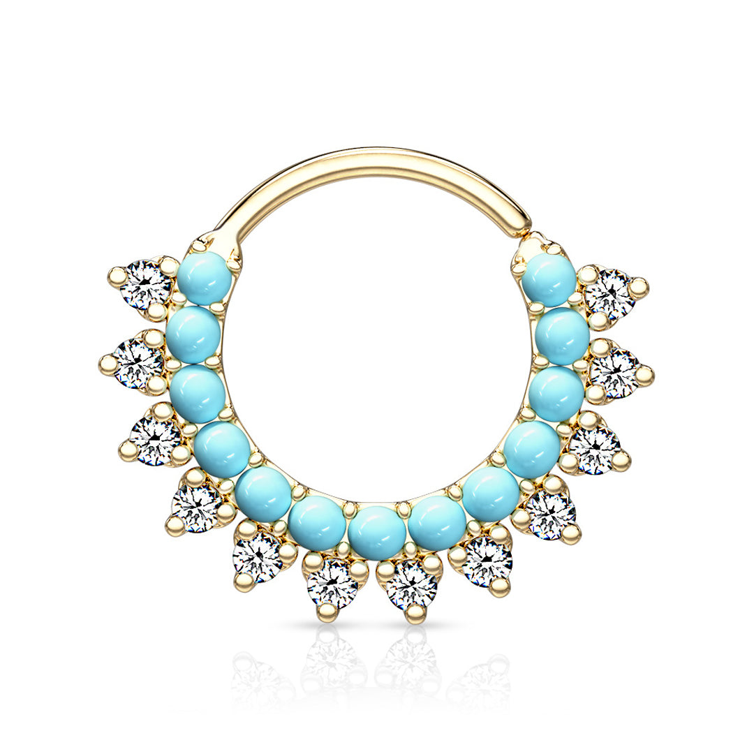 16g Turquoise Double Lined Hoop - Gold