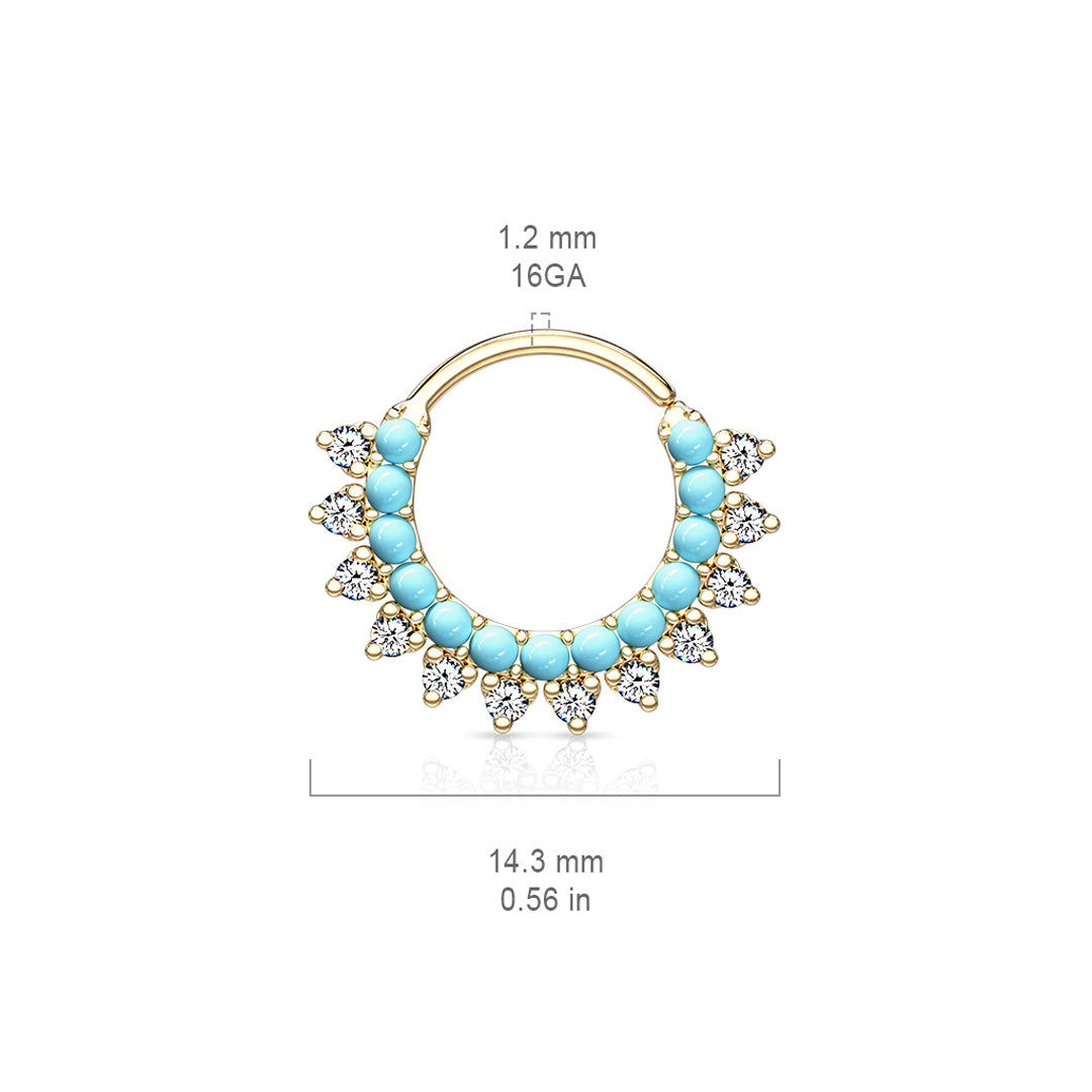 16g Turquoise Double Lined Hoop - Gold