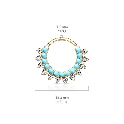 16g Turquoise Double Lined Hoop - Gold