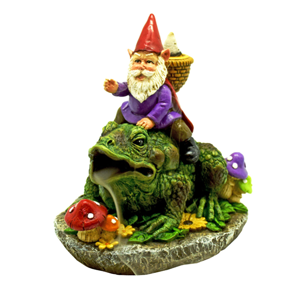 Gnome Riding Frog Backflow Incense Burner