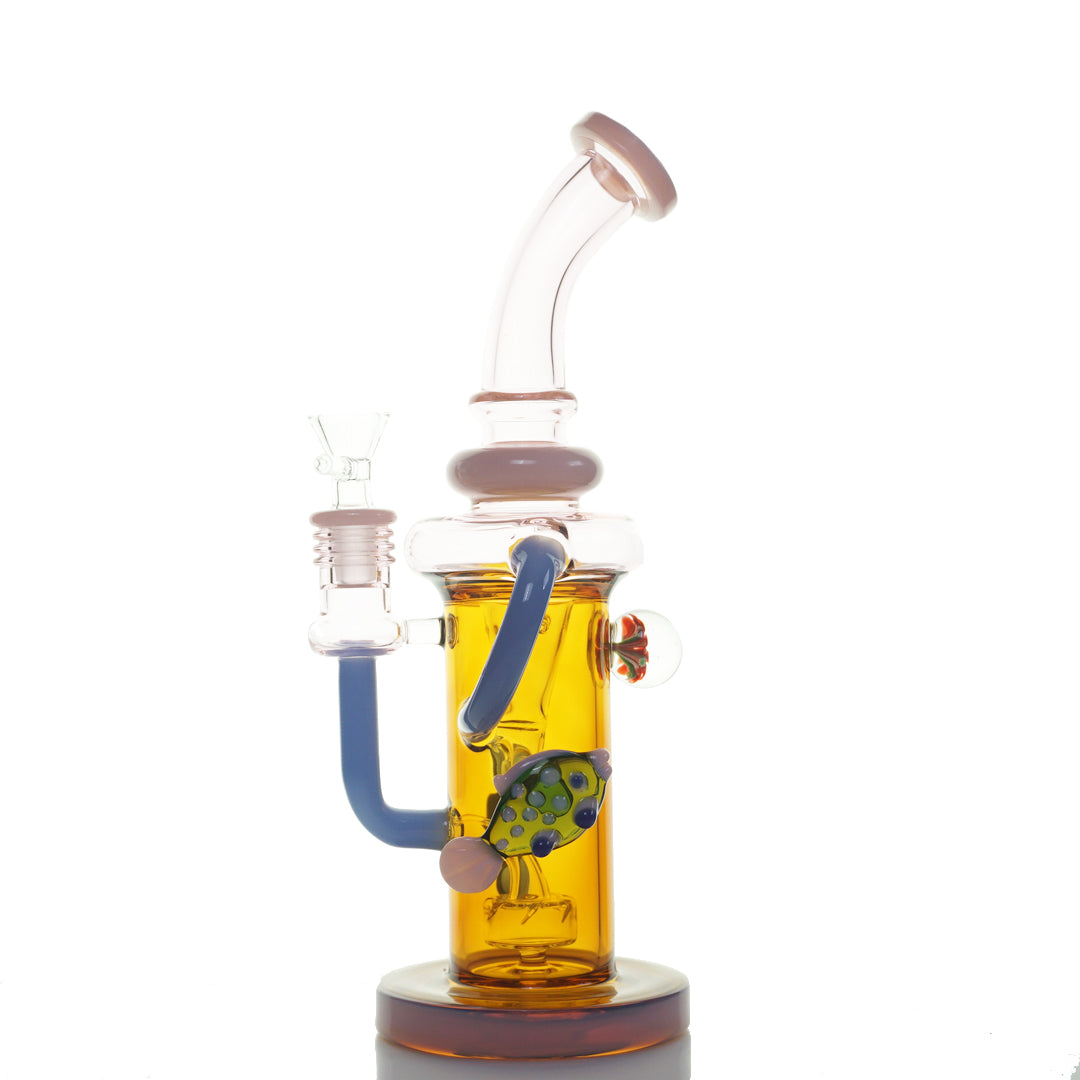 11" Multicolored Fish Water Pipe - Amber