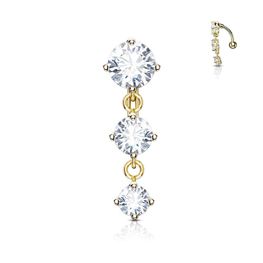 14g 3 Drop Cubic Zirconia Navel Ring - Gold