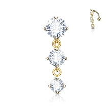 Load image into Gallery viewer, 14g 3 Drop Cubic Zirconia Navel Ring - Gold
