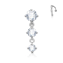 Load image into Gallery viewer, 14g 3 Drop Cubic Zirconia Navel Ring - Steel
