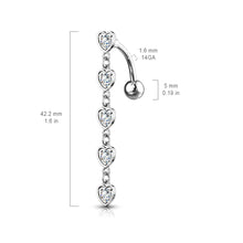 Load image into Gallery viewer, 14g 5 Heart Drop Dangle Navel Ring - Steel
