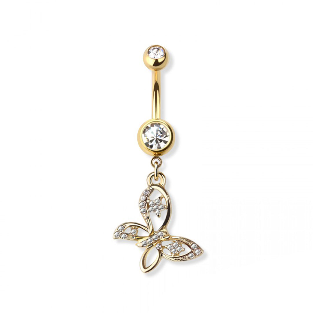 14g Butterfly Dangle Navel Ring - Gold