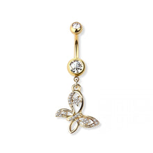 Load image into Gallery viewer, 14g Butterfly Dangle Navel Ring - Gold
