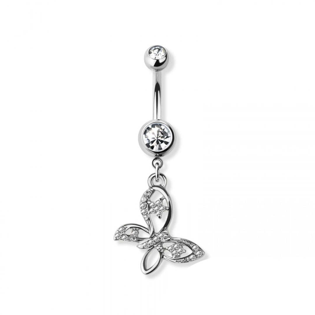 14g Butterfly Dangle Navel Ring - Steel