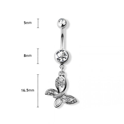 14g Butterfly Dangle Navel Ring - Steel