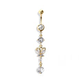 14g Butterfly Dangle & Round Gems Navel Ring - Gold