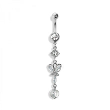 Load image into Gallery viewer, 14g Butterfly Dangle &amp; Round Gems Navel Ring - Steel
