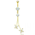 14g Butterfly Duo Chain Dangle Navel Ring - Gold