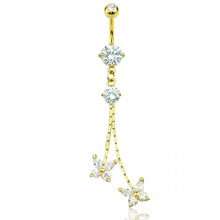 Load image into Gallery viewer, 14g Butterfly Duo Chain Dangle Navel Ring - Gold
