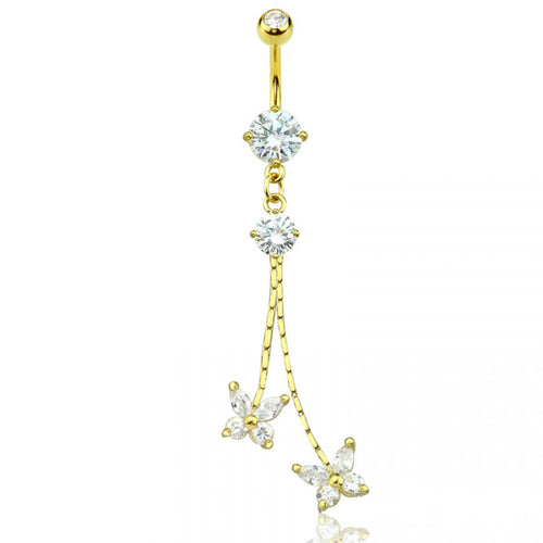 14g Butterfly Duo Chain Dangle Navel Ring - Gold